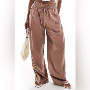 ASOS Oversized pull on pants with panel and pleat details in mocha